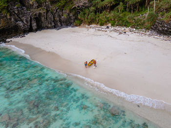 High angle view of people at beach