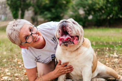 Portrait of woman with dog