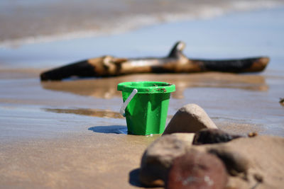 Close-up of water on table at beach