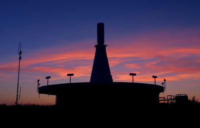 Silhouette of tower against sky during sunset