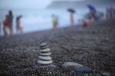 Close-up of pebbles on beach