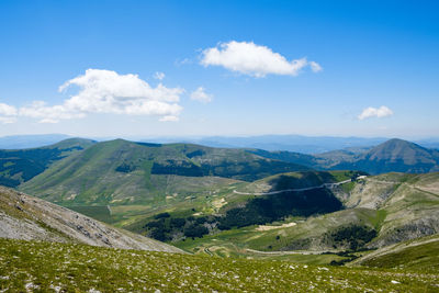 Scenic view of landscape against sky in montemonaco, marche italy 