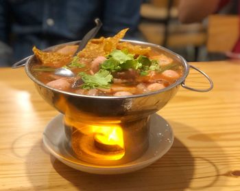 High angle view of drink on table