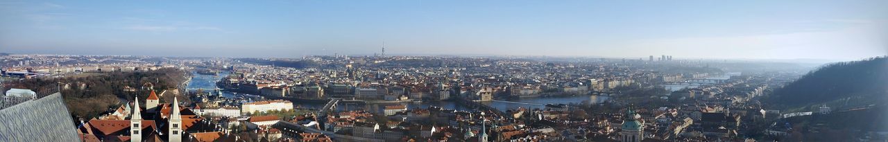 High angle view of city against sky