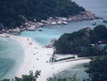 High angle view of boats on beach