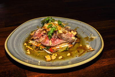 Close-up of food in plate on table