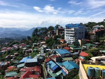 High angle view of townscape against sky