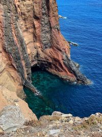 High angle view of cliff by sea