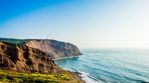 Scenic view of sea against clear sky