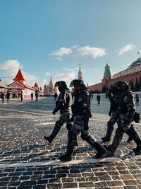 Police marching on the red square in moscow 
