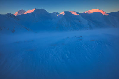 Wintertime at altitude in the carpathian mountains.