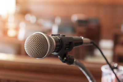 Close-up of microphone in courtroom