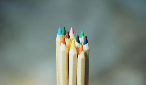 Close-up of wooden colored pencils