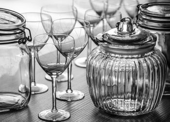 Close-up of glass jar on table