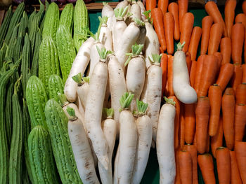 High angle view of vegetables for sale in market