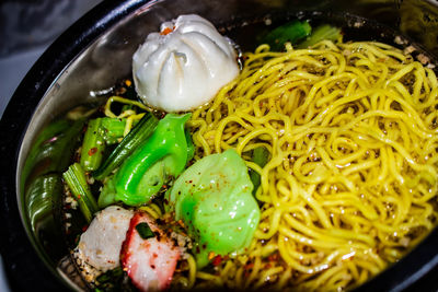 High angle view of chopped vegetables in bowl