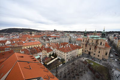 High angle view of townscape against sky