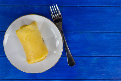 High angle view of breakfast served on table