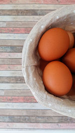 High angle view of eggs on table