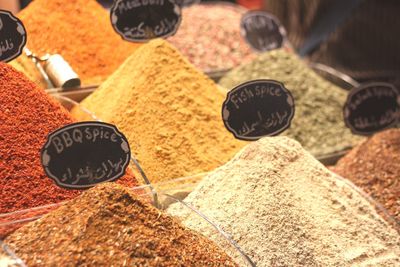 Close-up of spices for sale in market