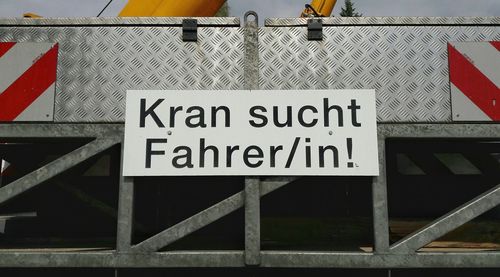 Close-up of information sign
