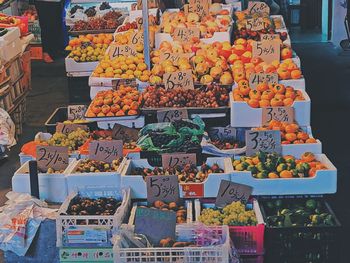 High angle view of vegetables for sale at market stall