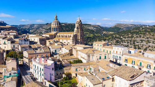 High angle view of townscape against sky