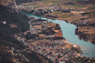 High angle view of river amidst landscape