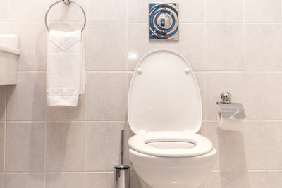 High angle view of toilet in bathroom