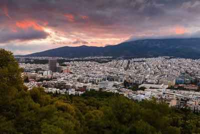 View of athens from lycabettus hill at sunrise, greece.