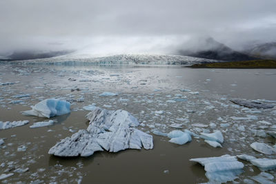 Scenic view of frozen lake against sky