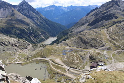 High angle view of mountain range against sky