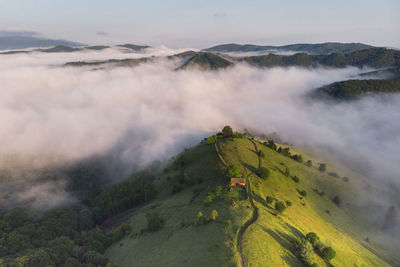 Panoramic view of volcanic landscape against sky