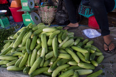 Low section of vegetables for sale at market stall