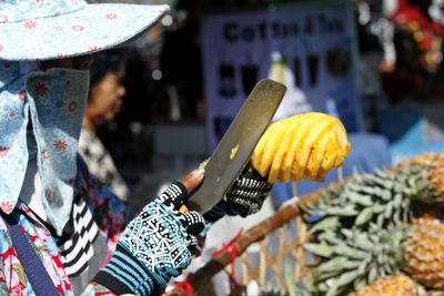 Close-up of man for sale