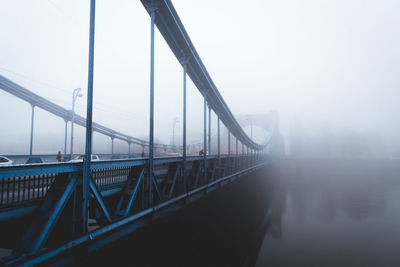 View of suspension bridge in foggy weather