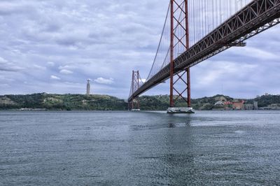 Fantastic view of the river tejo in lisbon crossed by the 25 de abril bridge.