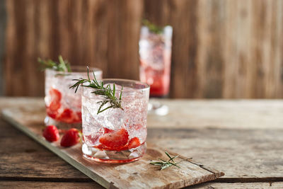 Close-up of drink served on table