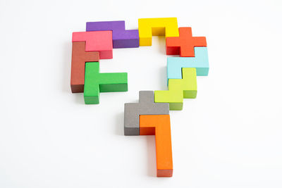 Close-up of toy blocks on white background