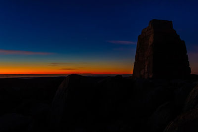 Scenic view of rock against sky during sunset