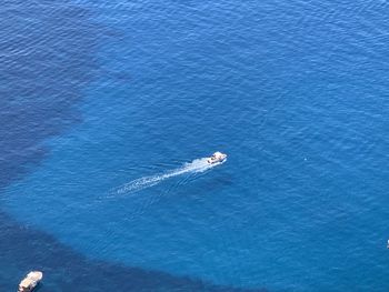 High angle view of sailboat on sea