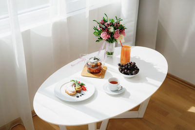 High angle view of dessert in plate on table