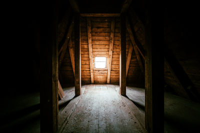 Interior of attic in wooden house