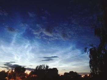 Low angle view of silhouette trees against sky at sunset