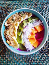 High angle view of breakfast in bowl on table