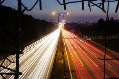 Light trails on road at night