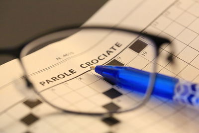 High angle view of pen on table