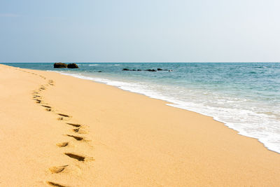 Scenic view of beach against clear sky