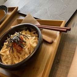 High angle view of food in bowl on table