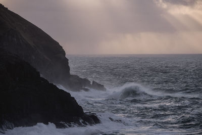 Moody scene of rough seas, famine, suduroy, faroe islands